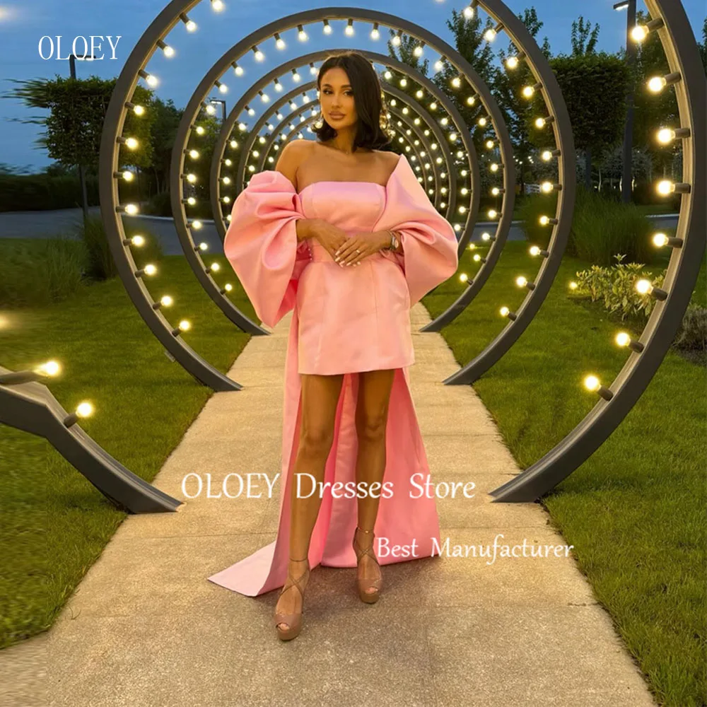 OLOEY-Robe de soirée courte rose, tenue de Rh, manches courtes bouffantes, sans bretelles, mini jupe d'été, robe de cocktail, quelle que soit la femme africaine