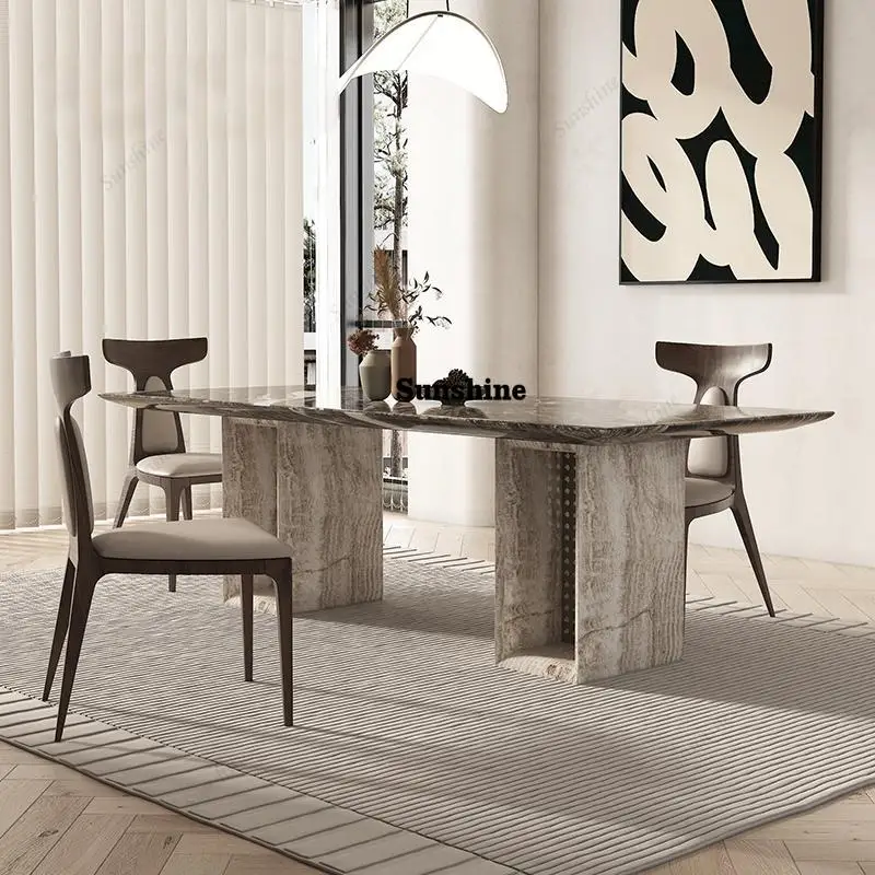 Italian Minimalist Marble Dining Set, Wabi-Sabi Rectangular Table & Chairs, Stain Proof Designer Table, Customizable