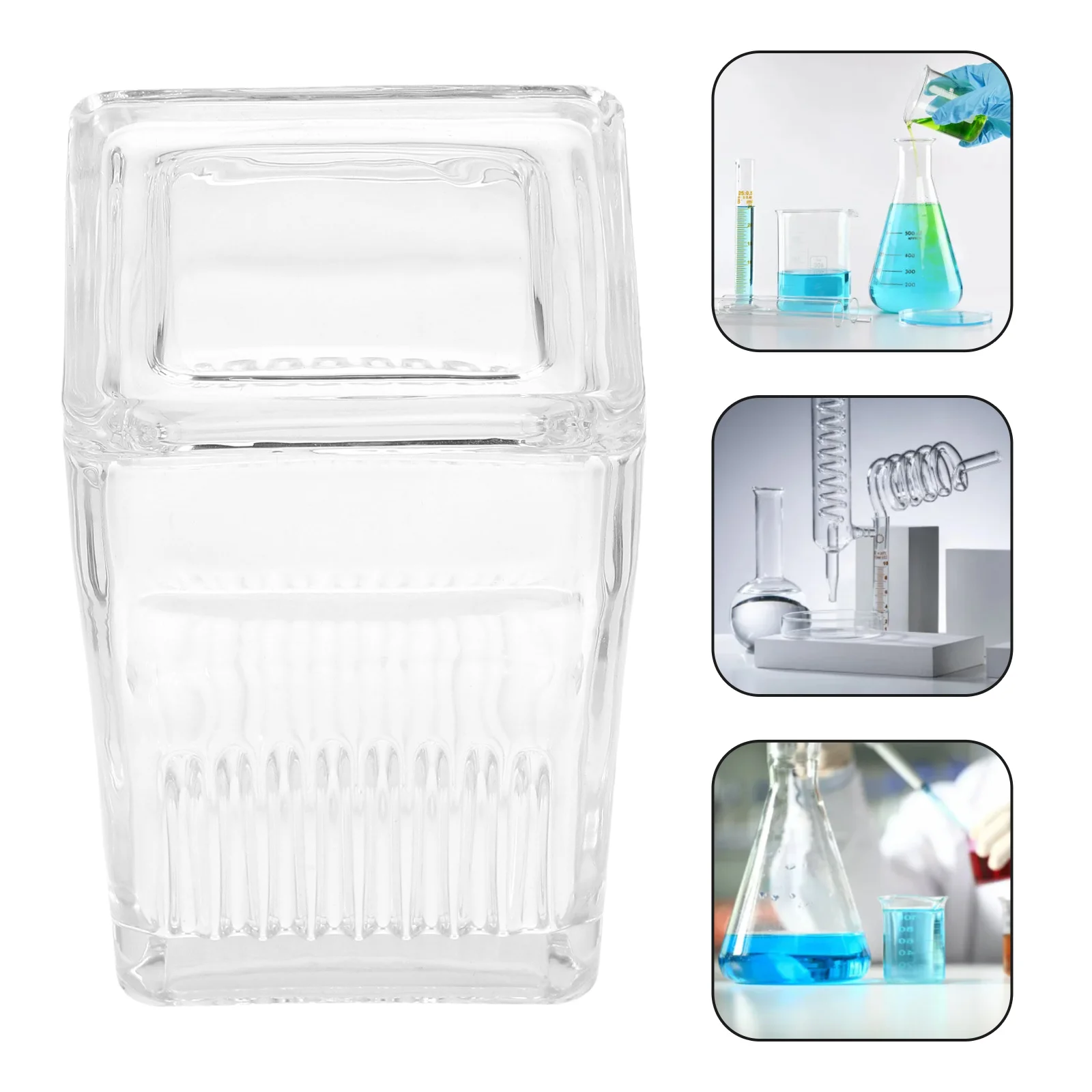 

Glass Staining Jar High Transparency 9- Microscope Slide Holder Laboratory Staining Tank Specimen Jar