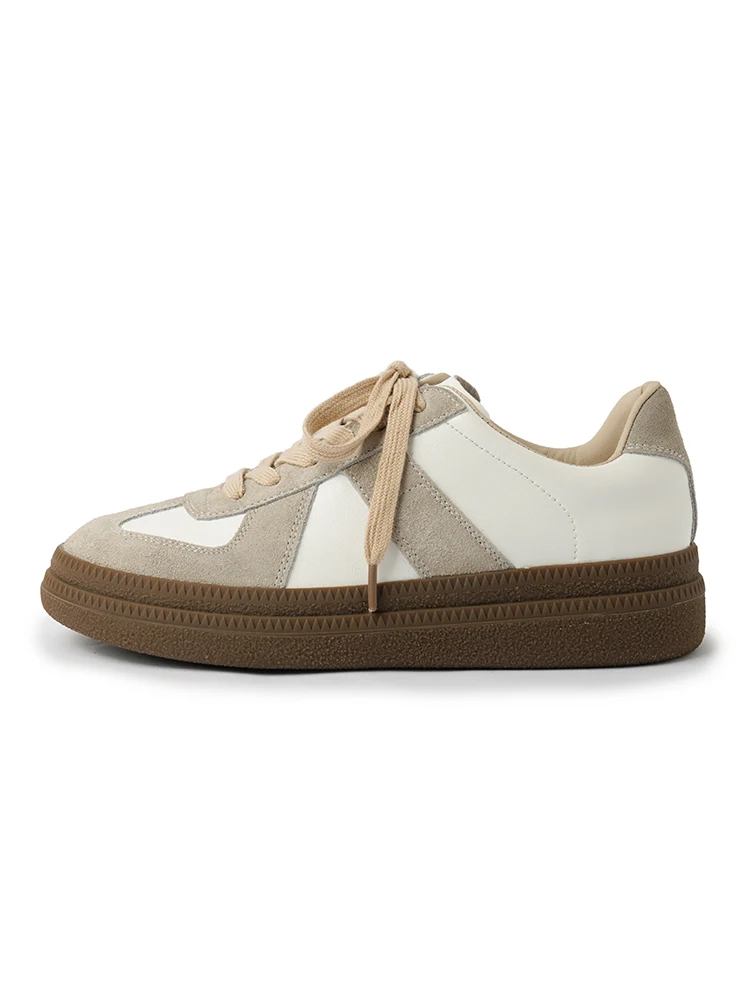 NEW 2025 Punk Women Platform Sneakers Spring Autumn Ladies Lace Up Patchwork Flat Shoes Fashion Round Toe Apricot Black Shoes image 2
