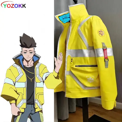 David Martinez Cosplay Costumes Yellow Luminous Coat Anime CYBERPUNK EDGERUNNERS Role Play Halloween Party Jackets For Man