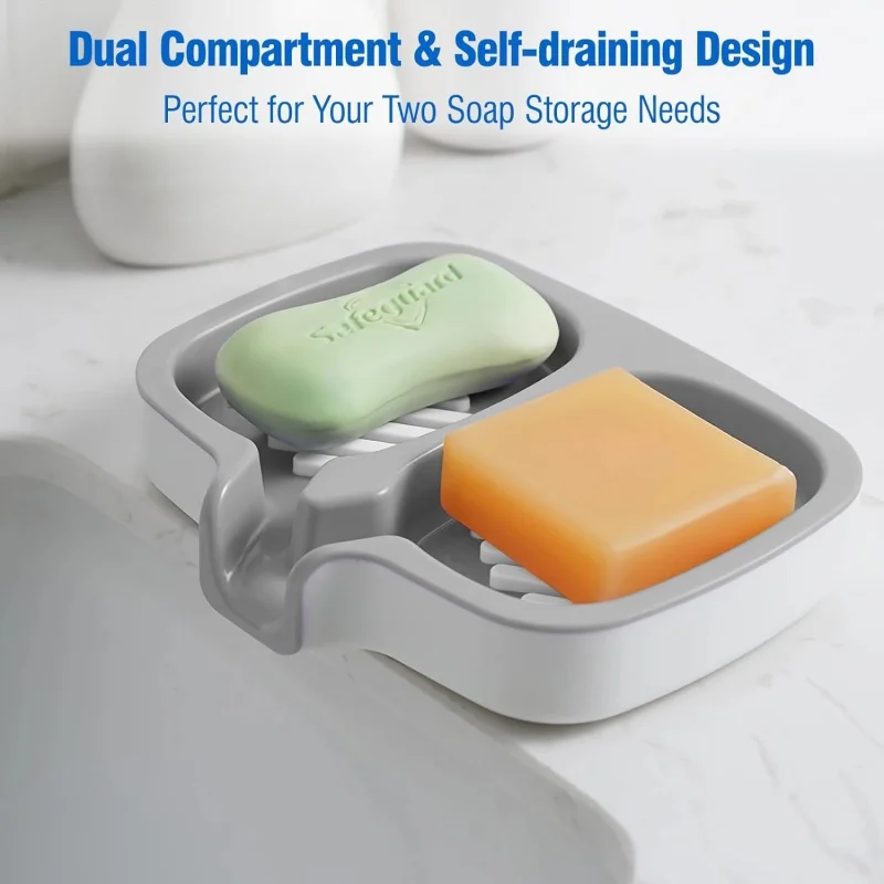 Double-Layer Soap Dish with Drainage Spout Laundry Soap Storage Box Bathroom & Kitchen Storage Container view 2