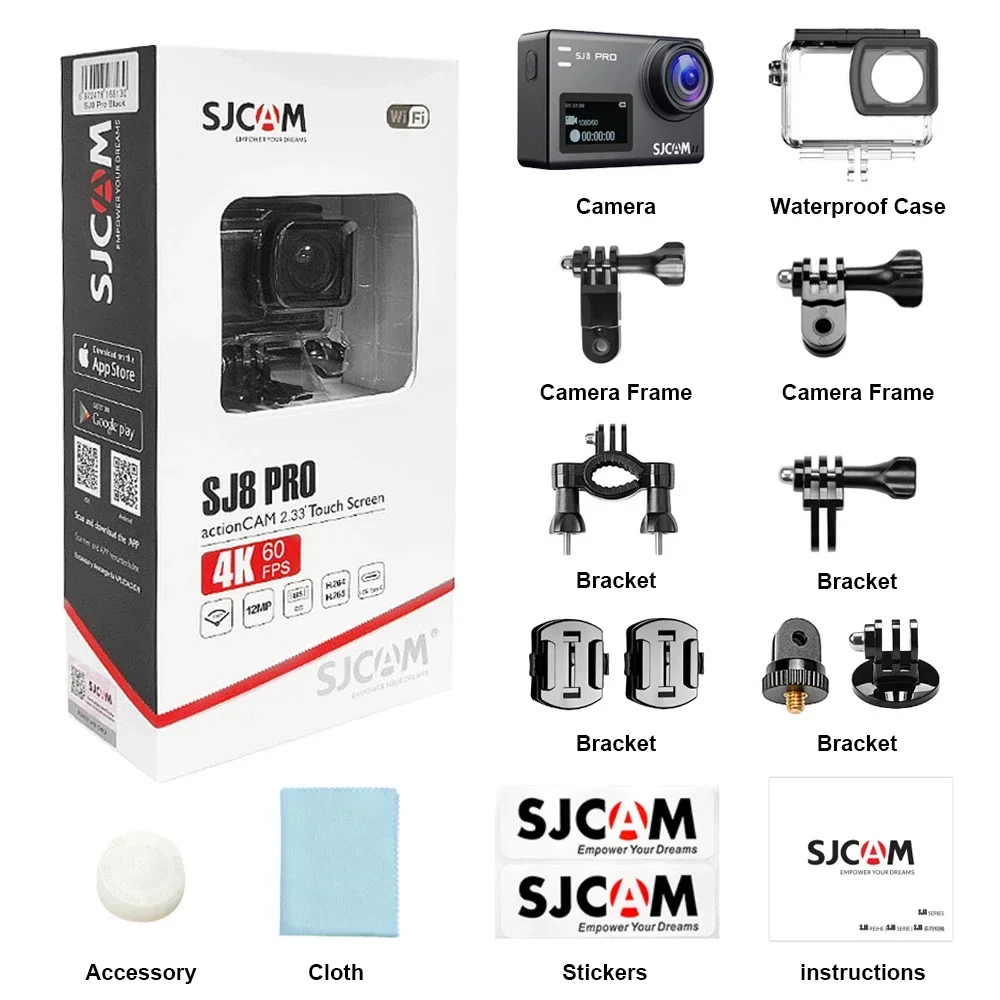 SJCAM SJ8 Pro Action Camera Waterproof Anti-Shake 4K 60FPS 5G WiFi Touch Screen Multifunctional Outdoor Sports Cam