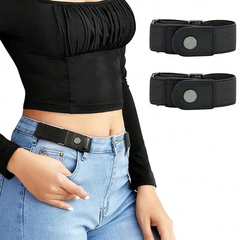 2pcs/set No Buckle Elastic Belt For Women Men Unisex Stretch Belt For Pants Jeans Casual Buckle Free Adjustable Invisible Belt