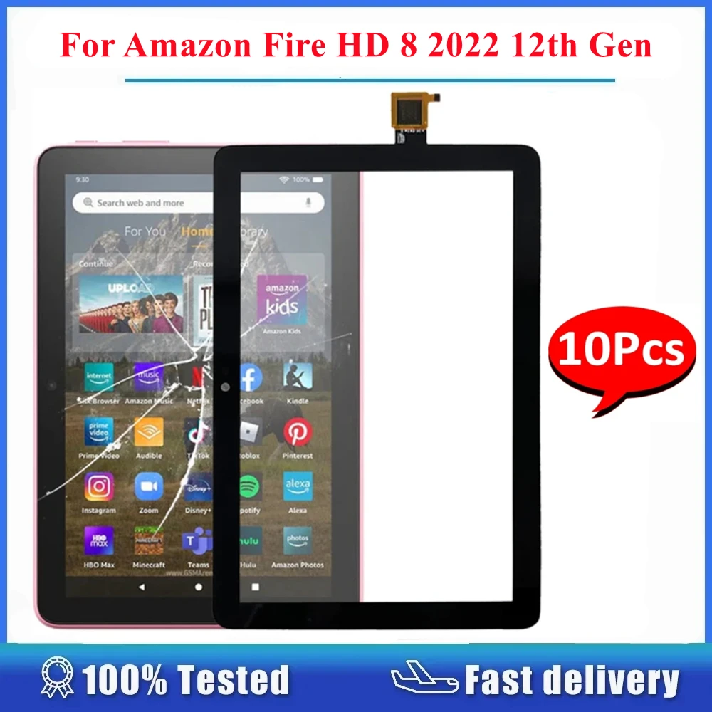 10PCS For Amazon Fire HD 8 2022 12th Gen Touch Screen Digitizer Front Glass Lens Panel Replacement