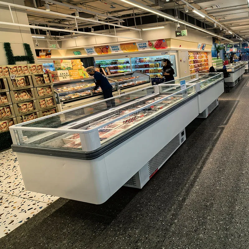 Customized Supermarket Showcase Cabinet Open Display Refrigerator Island Freezer Commercial Grade Cooling Equipment