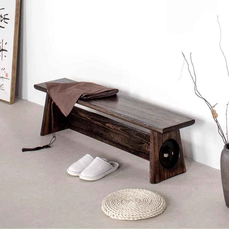 to-Solid Wood Bedside Stool Wabi-Sabi Style Entryway Stool for Dining Table or Bedroom Minimalist