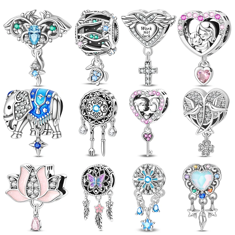 925 Sterling Silver Heart Shaped Charms Bead CZ Zircon Devil Fish Butterfly Dangle Fit Original Bracelet DIY Women Jewelry Gift