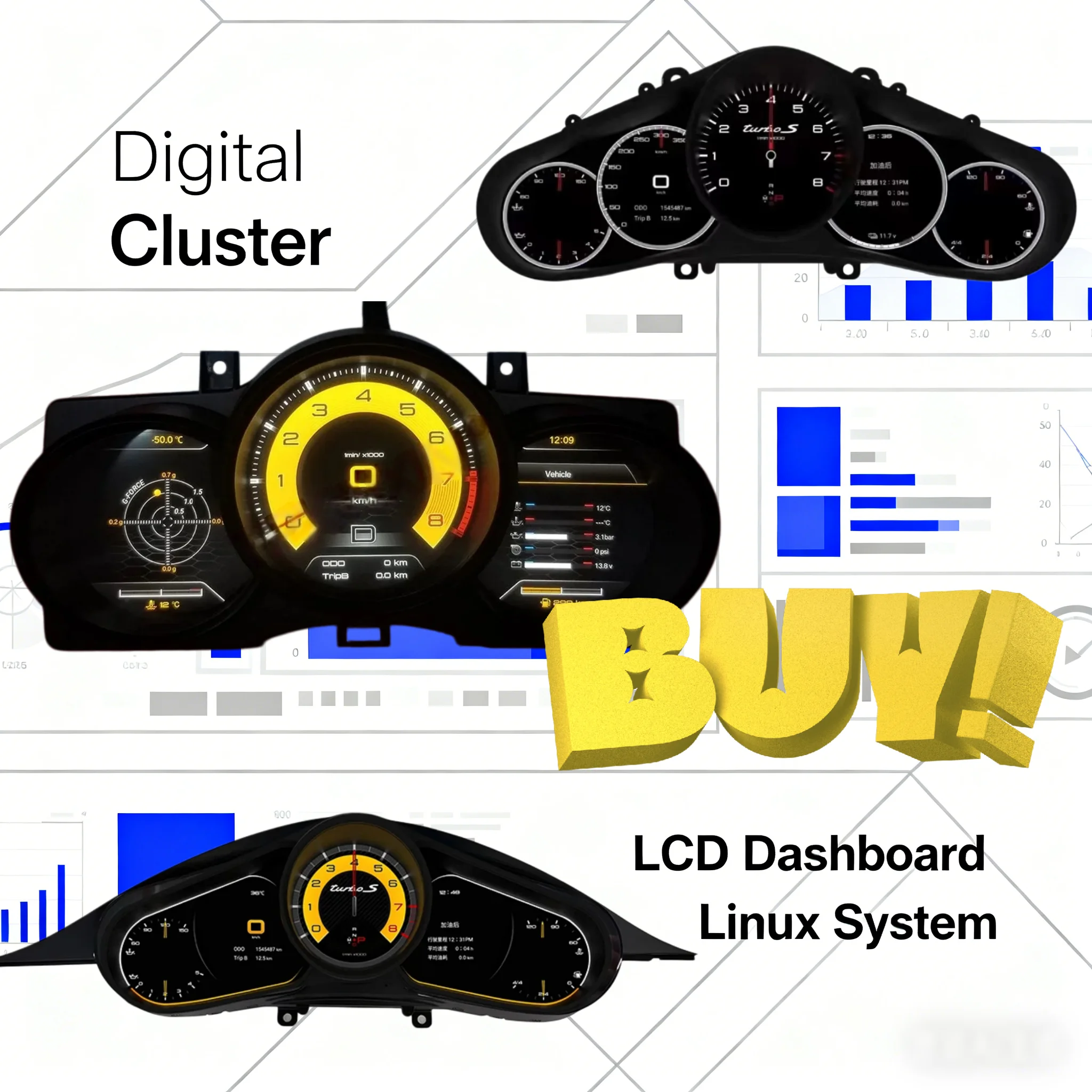 

Upgrade Original Car Digital Cluster Instrument For Porsche Cayenne Panamera Macan 718 2010-2016 LCD Speed Meter Dashboard Linux