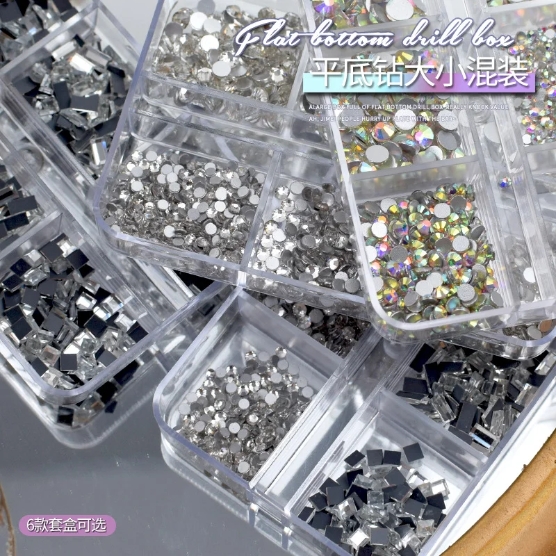 混合パックの平底の小さな丸い宝石、クリスタルガラス、平底のカラフルな宝石、DIYマニキュアアクセサリー。