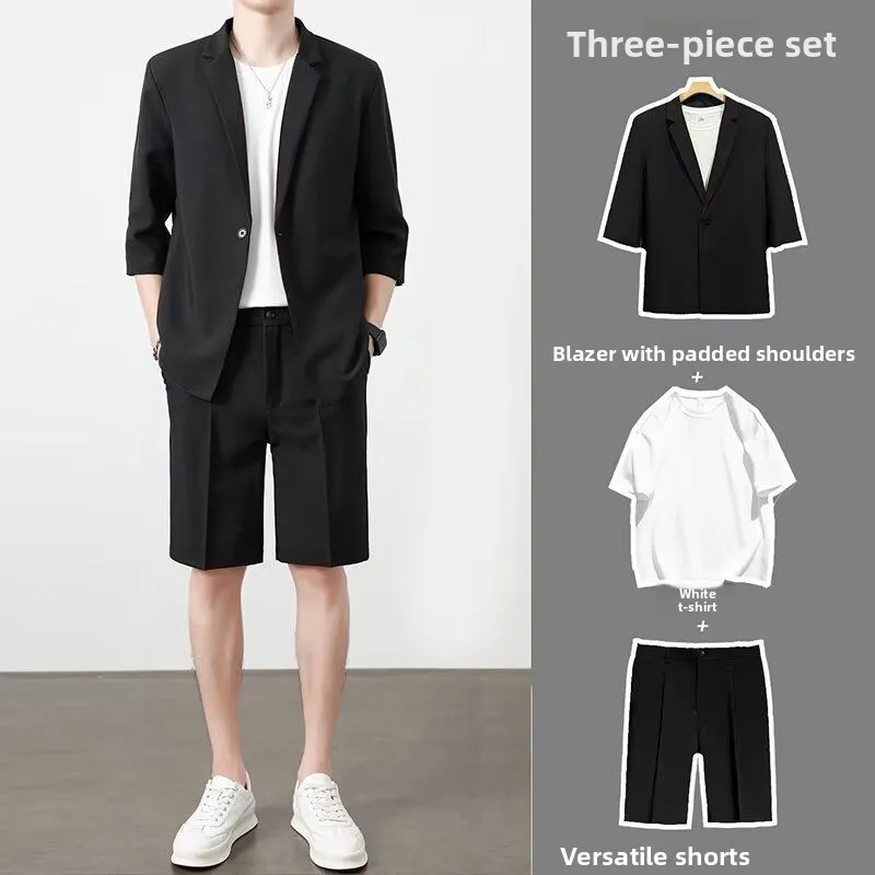 

Casual Hong Kong Sle Men's Suiting Set 2025 Trendy Loose Fit Spring Autumn Versatile Leisure Western Wear Polyester Fiber