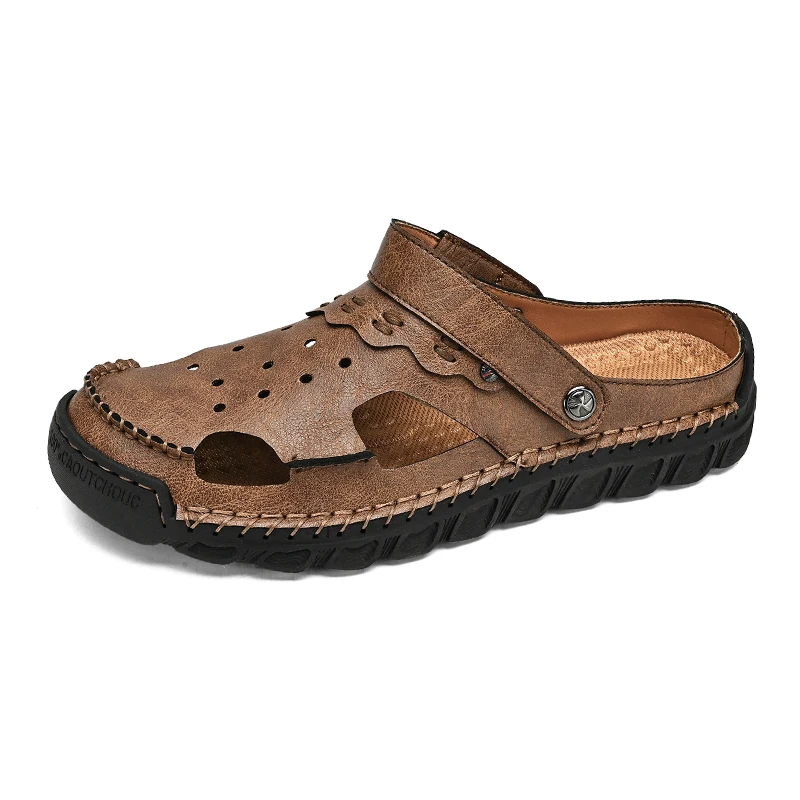 Sandalias clásicas de cuero genuino para hombre, zapatos ligeros informales para exteriores, zapatillas de moda para verano, talla 38-48