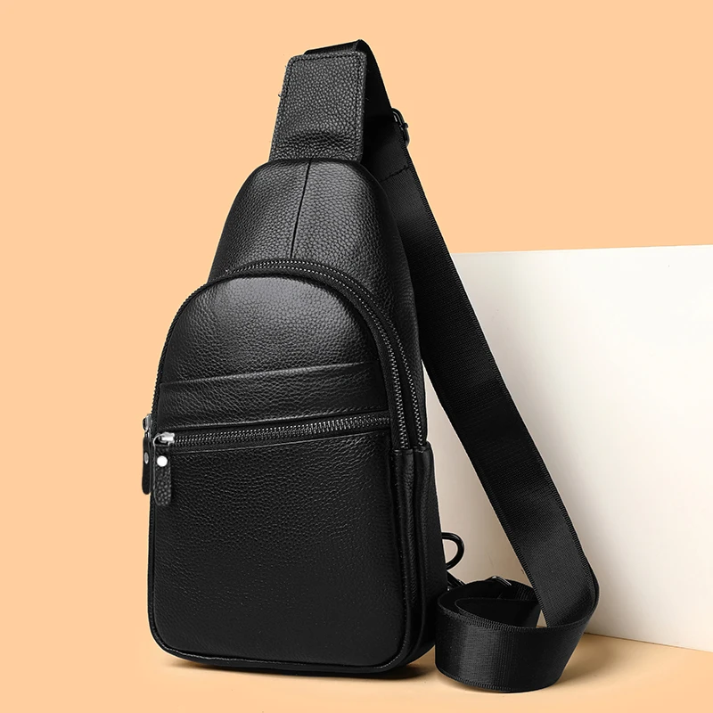 Men Bag Handbag 100% Cowhide Leather Shoulder Bags Fashion Messenger Bag Crossbody Bags Chest Bag for Men Black Luxury Bag