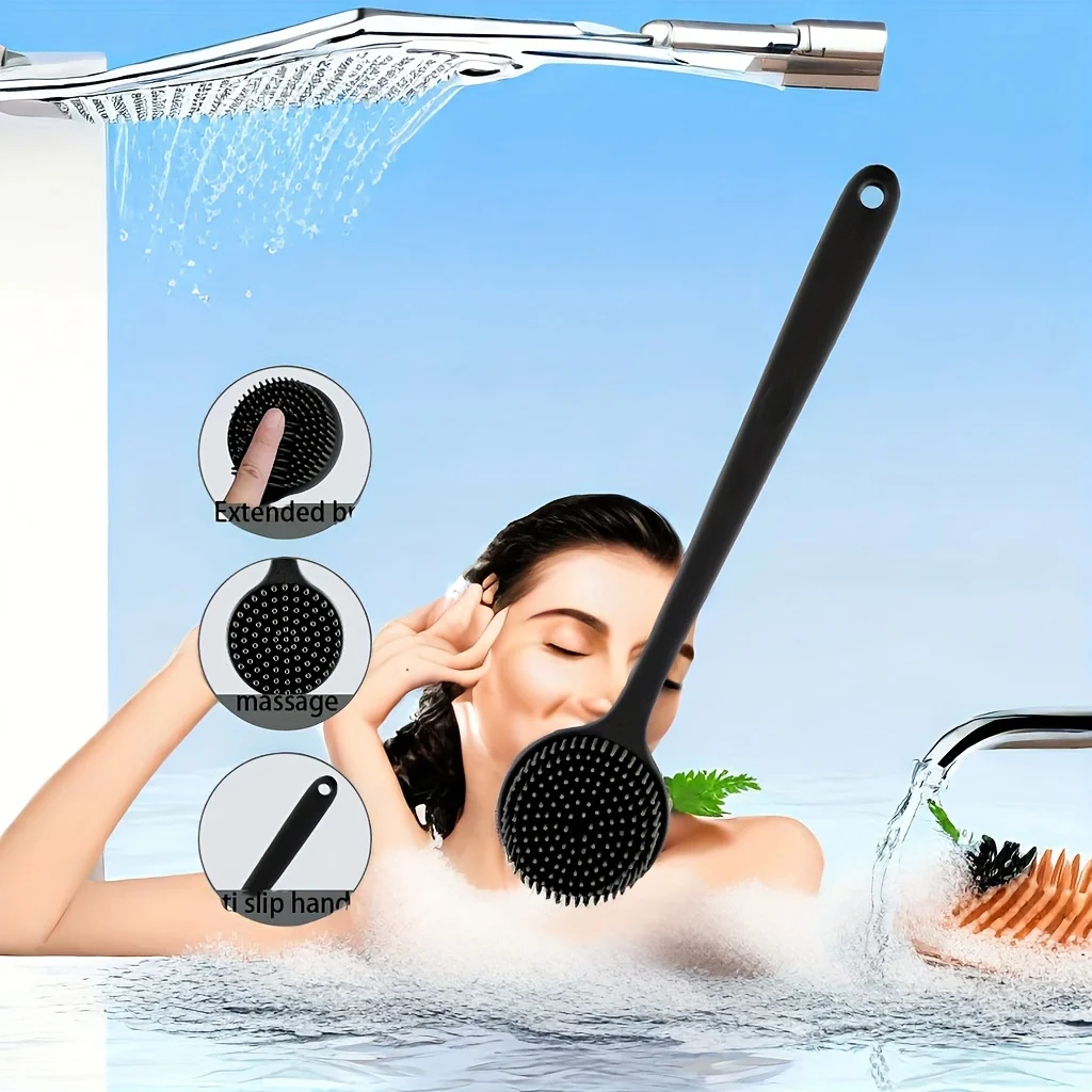 Hot Sale dubbelzijdige siliconen rugscrubber lange steel lange steel lichaamsbadborstel modder rugscrubber douchemassageborstel