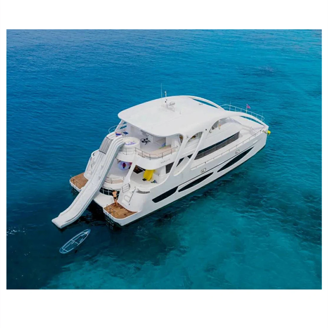 Customized Large Floating Playing Boat Yacht Water Inflatable Dock Slidepromote sales
