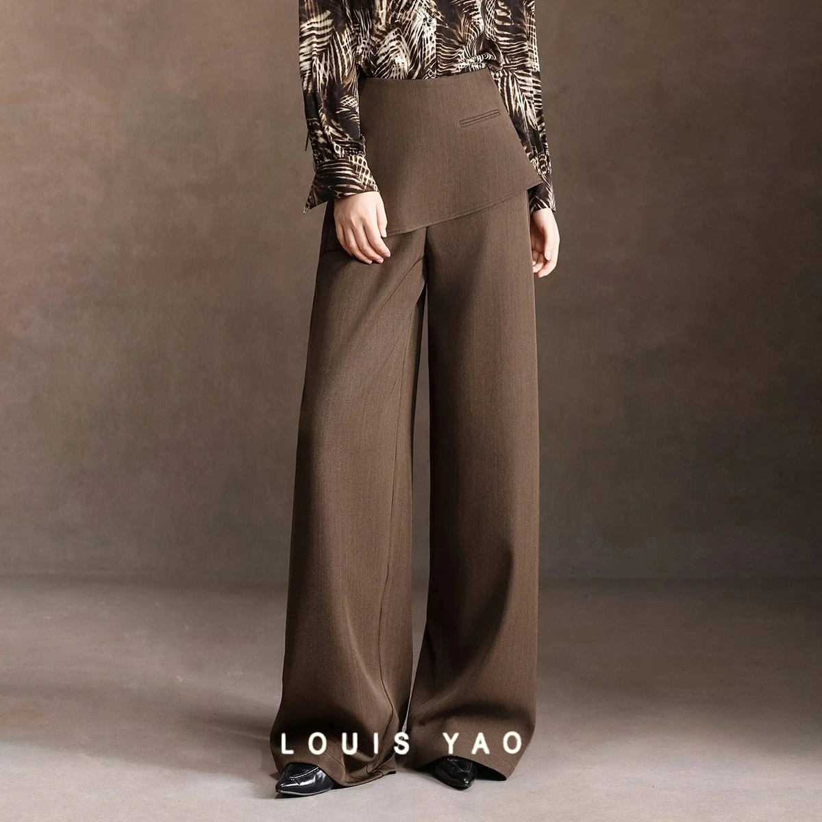 LOUIS YAO Women's Casual Pants 2025 Autumn Office Old Money Style Long-length Side-zip Faux Two-piece Design Straight Pants