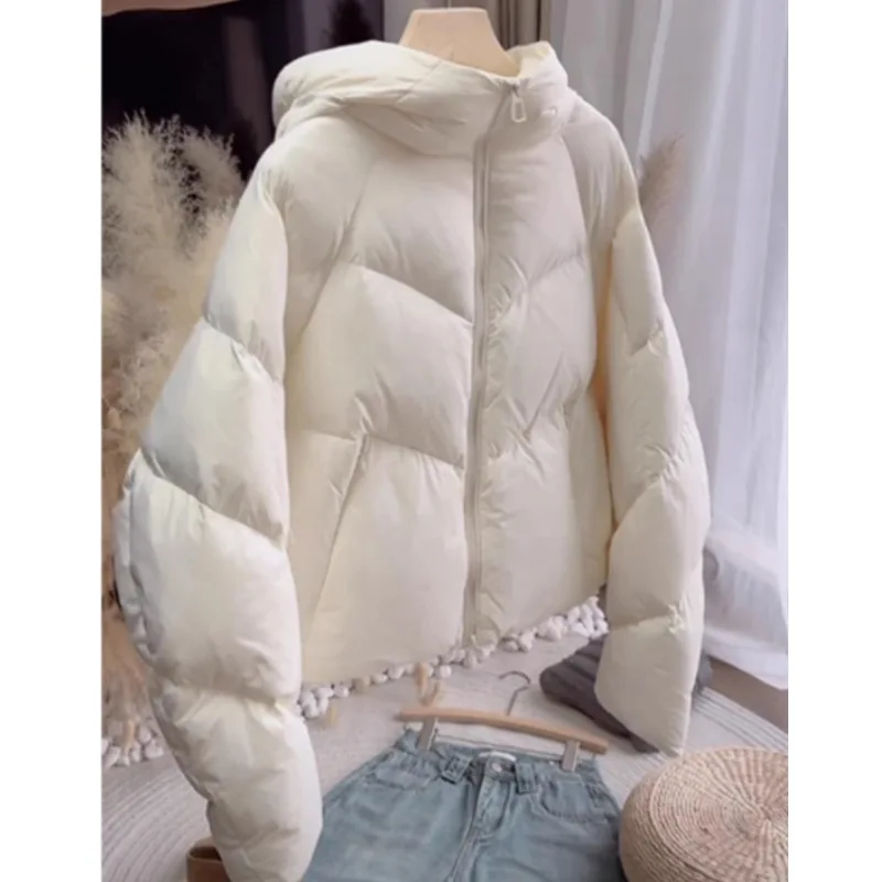 

Women's Short Hooded Cotton Jacket Mili Beige Warmth Bread Style Winter Fashionable Coat Thickened Cotton Padded Top