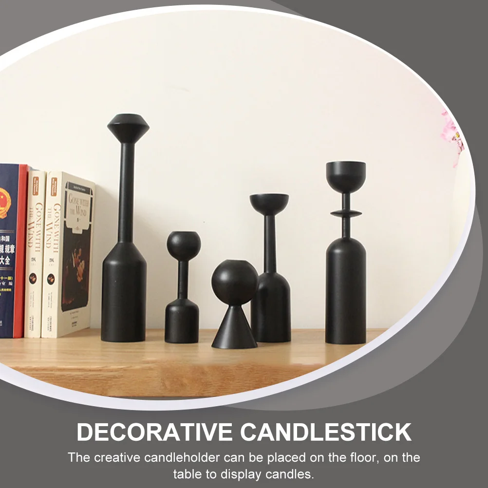 

1Pcs Decorative Wooden Candleholder Black Adornment for Home Romantic Wedding Decor Stable Shape Wooden Candleholder