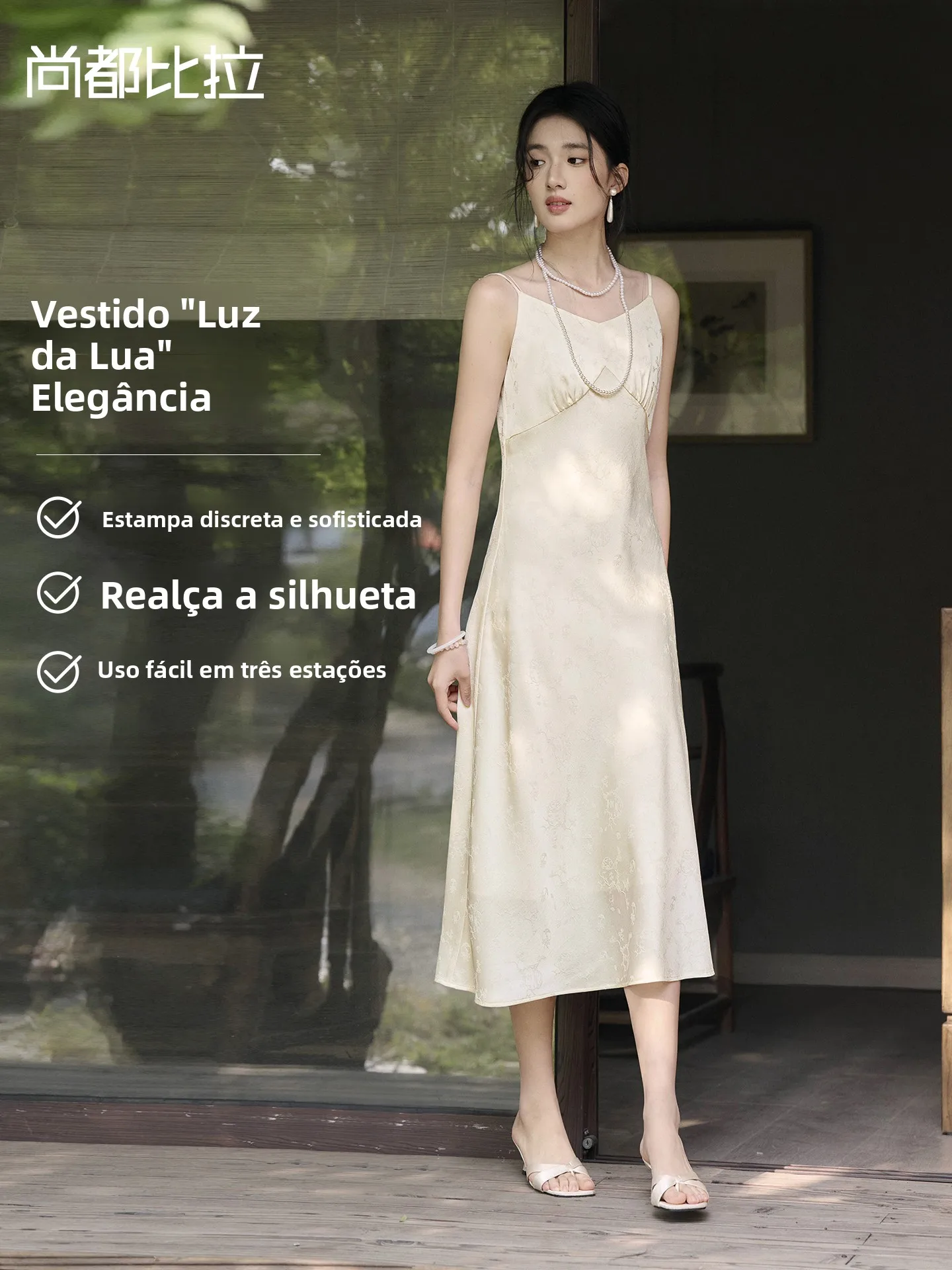 Vestido F Chandon Blaire Novo de Verão com Decote em V, Estilo E, Sem Mangas, em Tecido Gaze de Poliéster, Mode...