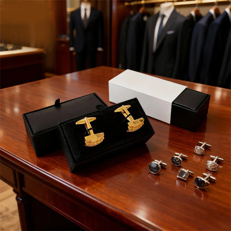 High-quality Leather-covered Paper Cufflinks Box Cufflinks Storage And Jewelry Storage Black Brown Red Cufflinks Storage Box