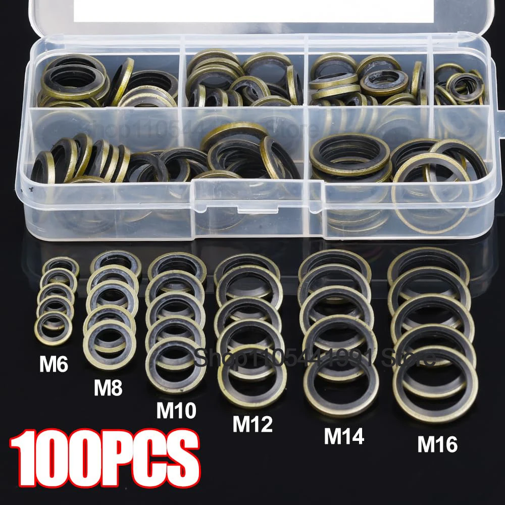 

100pcs Set of Automotive Oil Pan Drain Plug Gaskets - Including Drain Bolt Gasket, Rubber Gasket, and Replaceable Seal