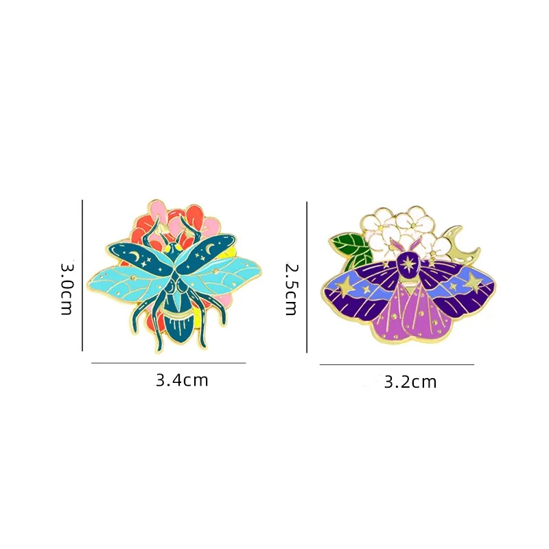 2pcs Cute Cartoon Butterfly Flower Enamel Brooch Creative Insect Vintage Lapel Pin Badge Backpack Clothing Hat Accessories