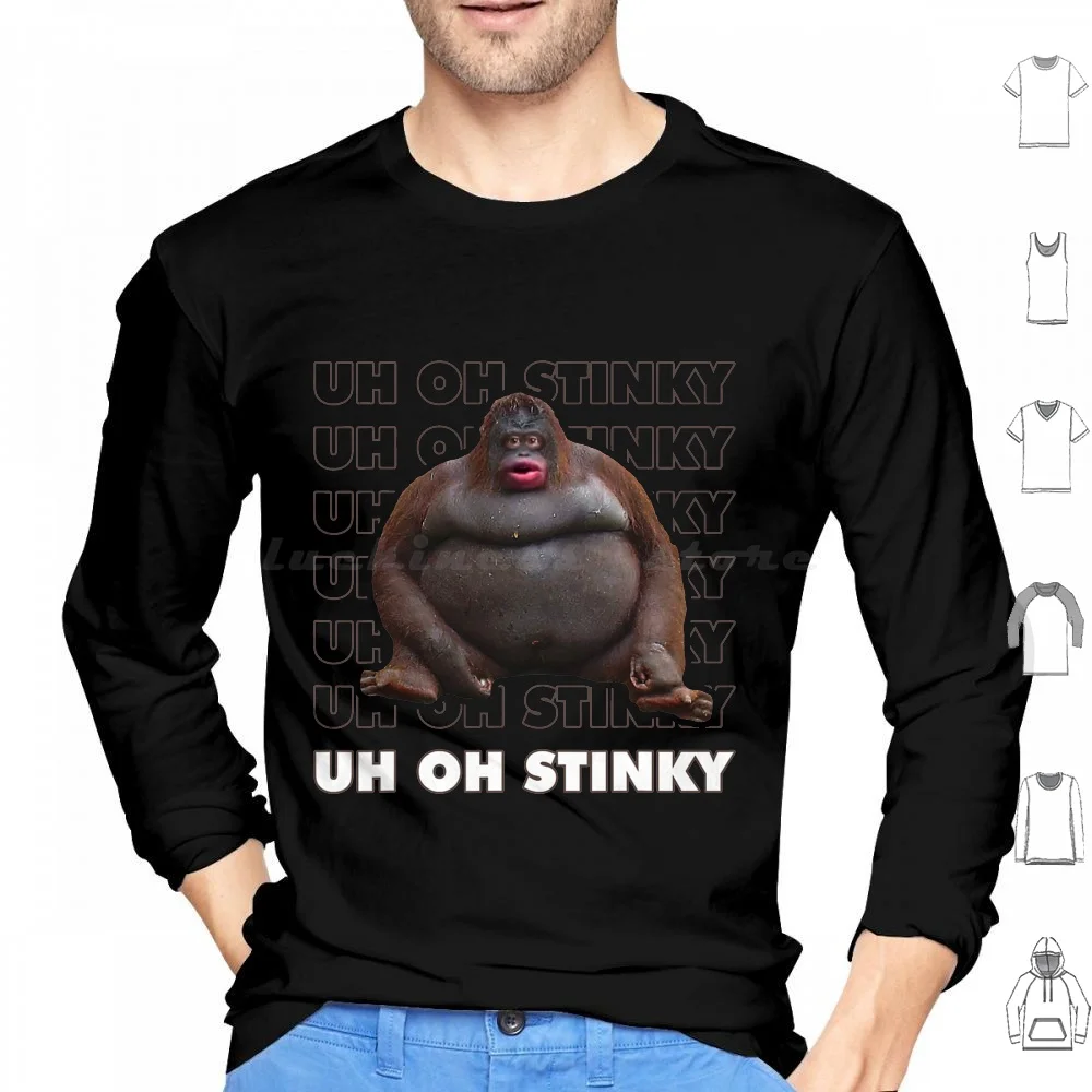 Uh Oh Stinky Poop Meme Funny Monkey Hoodie cotton Long Sleeve Meme Monkey Funny Uh Oh Stinky Poop Stinky Le Monke