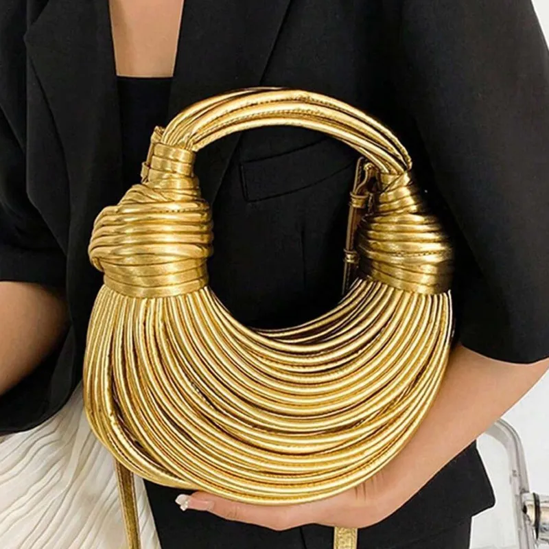 Bolso de noche tejido a mano de color Bolso de hombro grueso de lujo, bolso de fideos Lamian con nudo, bolso de señora, adecuado para ir de compras, fiestas