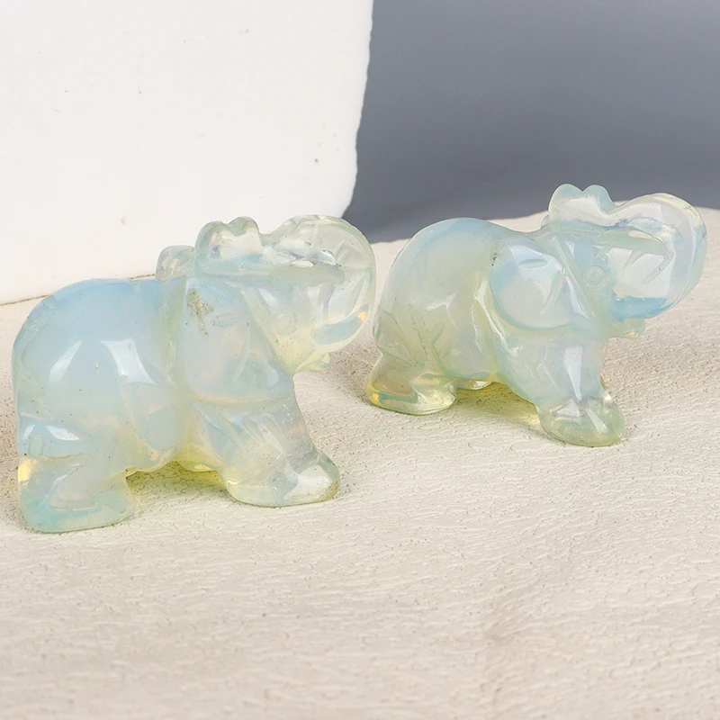 Hand Carved Elephant Figurine, Opalite Jade, Mini Animal Crystal Craft, Chakra Home Decor, 1.5