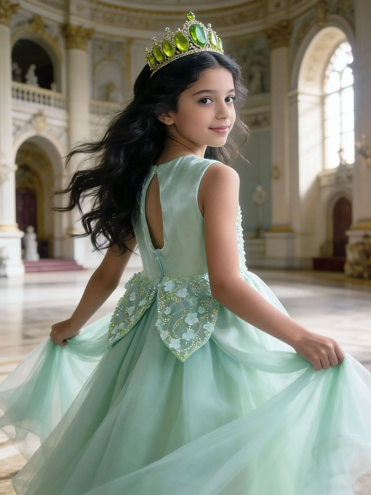 New Baby Girls Bow Green Cospaly Flower Dress( only dress) , Princess Kids Fashion Party Dresses 3 - 7 T 6