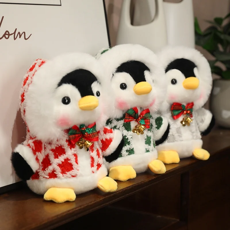 22cm lindo pingüino de Navidad juguete de peluche rojo verde plateado capa ropa decorar pingüinos niño niña regalo Feliz Navidad decoración regalo de Navidad