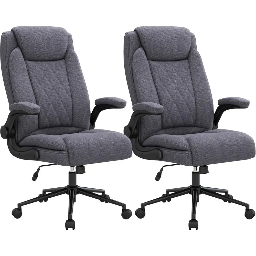 

Heavy-Duty 500lb Big & Tall Fabric High-Back Office Chair with 120° Swivel and Flip-Up Arms - Grey