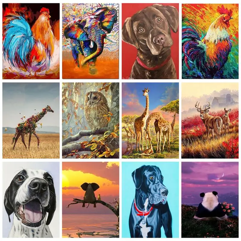 

GATYZTORY Oil Paint By Numbers Animals Cock Dog Giraffe Panda For Adults Acrylic Paints On Canvas Diy Gift Home Decors Paint Kit