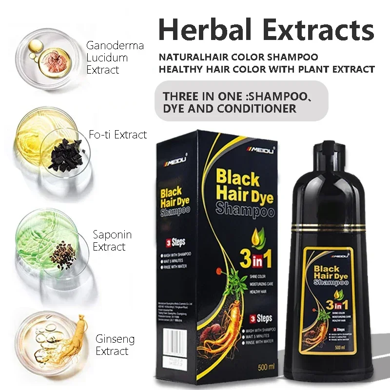 

3 in 1 Hair Dye Shampoo Polygonum Multiflorum Grey covering Suitable men women Natural plant essence without harmful ingredients