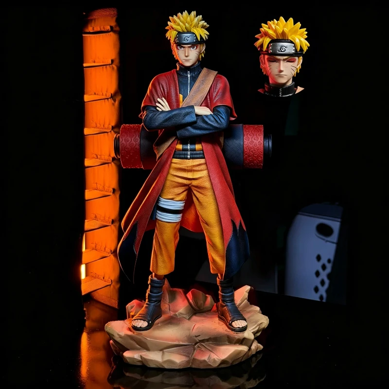 Figura de acción Naruto Sage Mode de 30 cm con dos cabezas intercambiables, estatua GK de anime de gran tamaño, modelo coleccionable, juguete, adorno de escritorio, regalo para niño