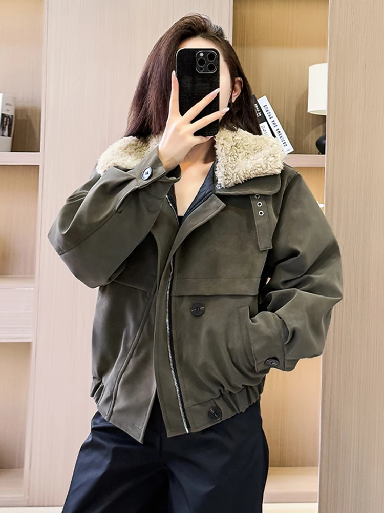 

Утепленная женская зимняя куртка с меховым воротником в стиле ретро, короткая, из хлопка, теплая верхняя одежда, корейский стиль, свободный крой, длинный рукав