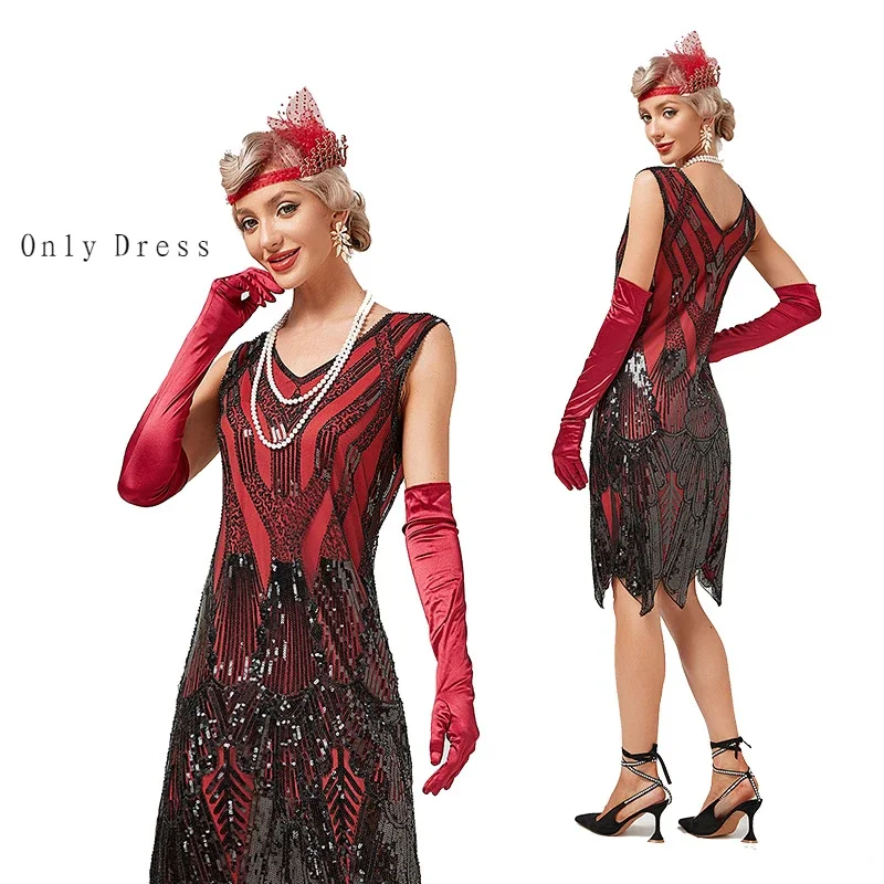 Women's Dresses Sexy V-Neck 1920s Gatsby Sequin Dress 30S Gatsby Dress Ladies Tassels Cocktail Prom Wedding Party Dress vestidos