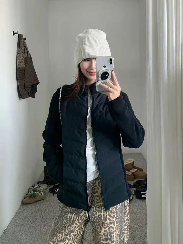 Coreano fino parka para mulheres inverno velo quente retalhos para baixo jaqueta y2k feminino todos os jogos gola puffer outwear novo