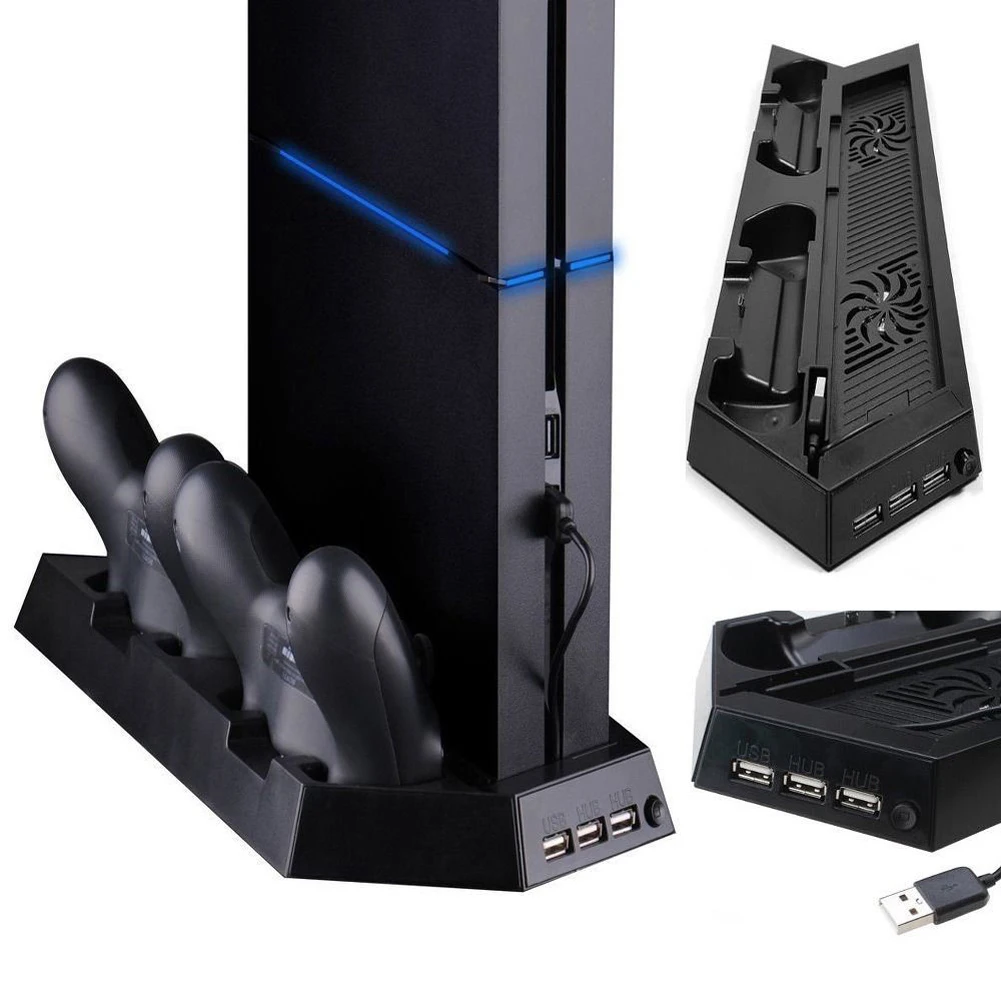Vertical Cooling Fan Stand & Charging Station for PS4 Console Controller Charger Dock for Playstation4 Accessories Holder Cooler