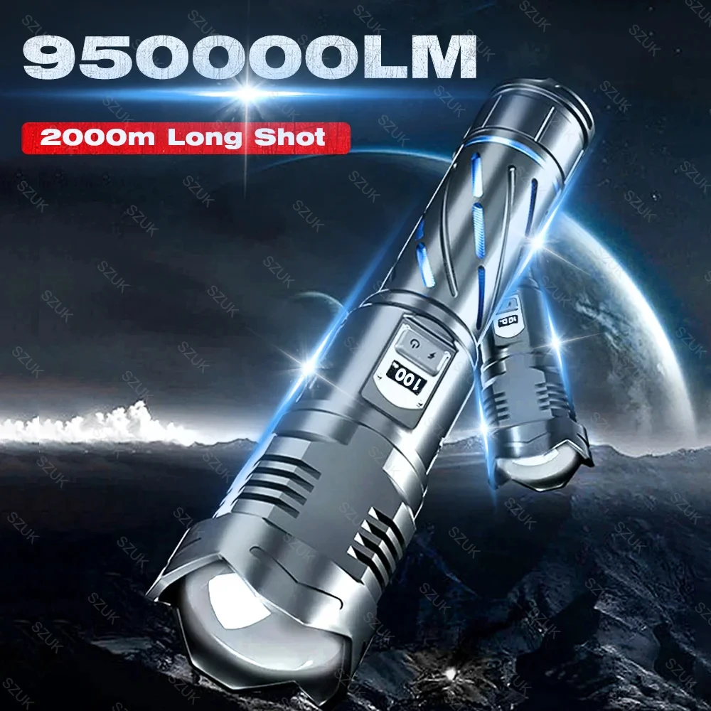 

White Laser High-power Torch Light 5000mAh Telescopic Zoom Hand Tactical Flashlight 26650 Ultra-Long-Range Camping Fishing Light