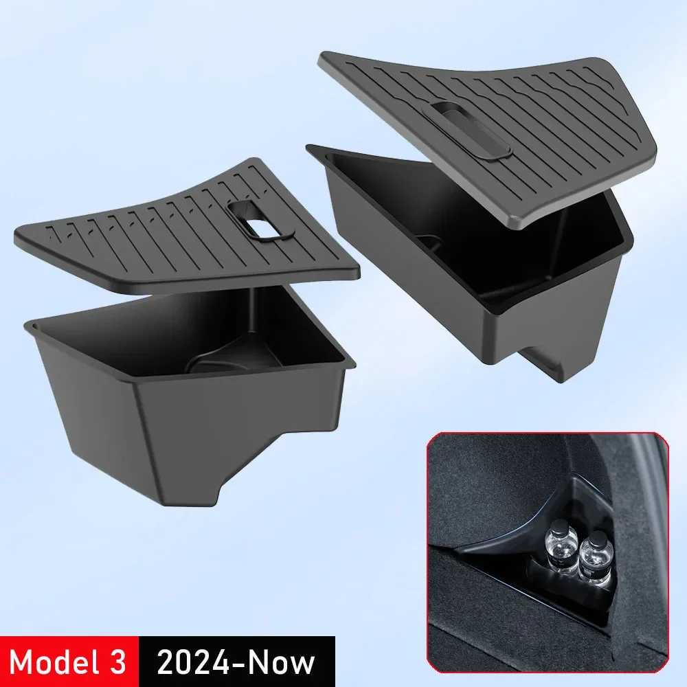 

Trunk Organizer for Tesla Model 3 2024 2025 Waterproof Rear Trunk Storage Bins Side Box with Carpeted Lip Car Travel Accessories