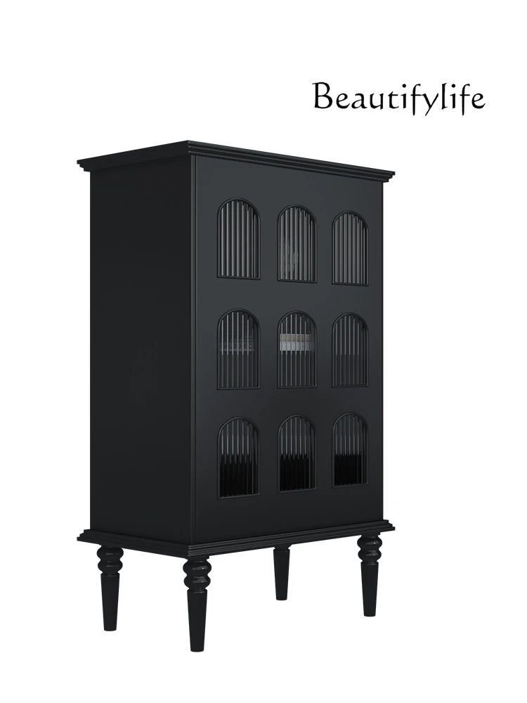 

French Living Room Side Cabinet Sofa Side Table Single Door Storage Cabinet Black Retro Modern Side Cabinet