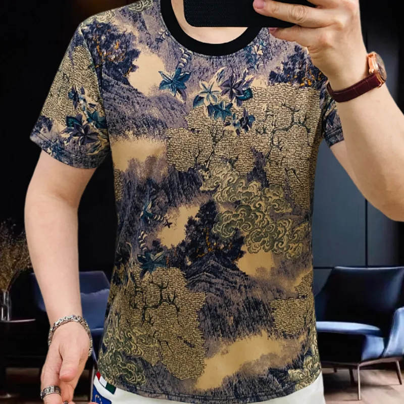 

Fashionable Men Clothing With Landscape Painting Print Round Neck Short Sleeve Funny T Shirt Tee Shirt Homme Ropa De Hombre 2026