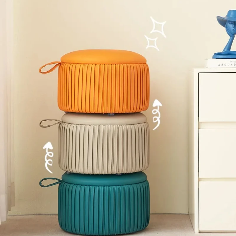 

‌ Роскошный кожаный пуфик, нескользящий табурет из искусственного меха, многофункциональная подставка для ног, компактная скамейка для прихожей