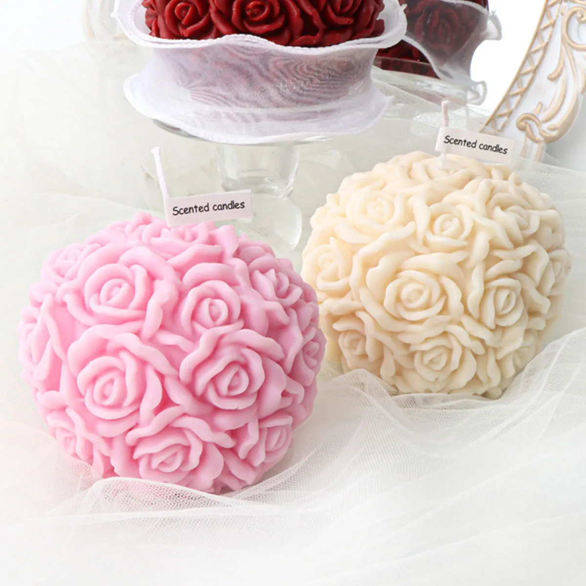 Multi Size Flower Series Candle Mould Round Rose Flower Silicone Mold Summer Ice Ball Wedding Cake Decor Valentine's Day Gifts view 5