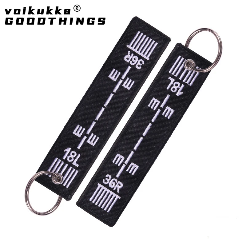 Aviation Gift Double-sided Embroidery Airport Runway Pattern Memorial Key Chain Keychain Rectangle Keyring Wholesale