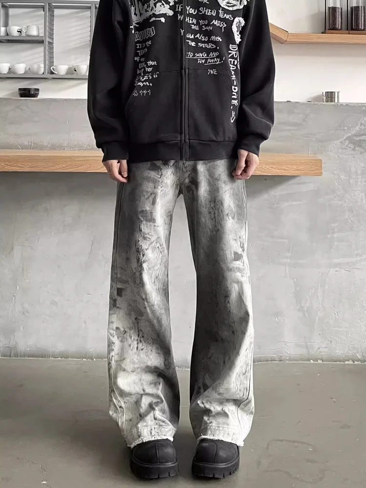 Trashy Y2K 2000S Schlangenmuster Schmutzige Waschung Baggy Jeans Hosen für Männer Kleidung Gothic Vintage Lange Hosen Pantalones Hombre – Detail 11