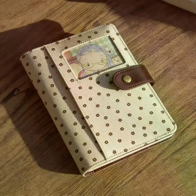 Cute Retro Polka Dot Canvas Notebook Snap Closure Cartoon Photo Insert For Journaling Scrapbooking School Note Taking