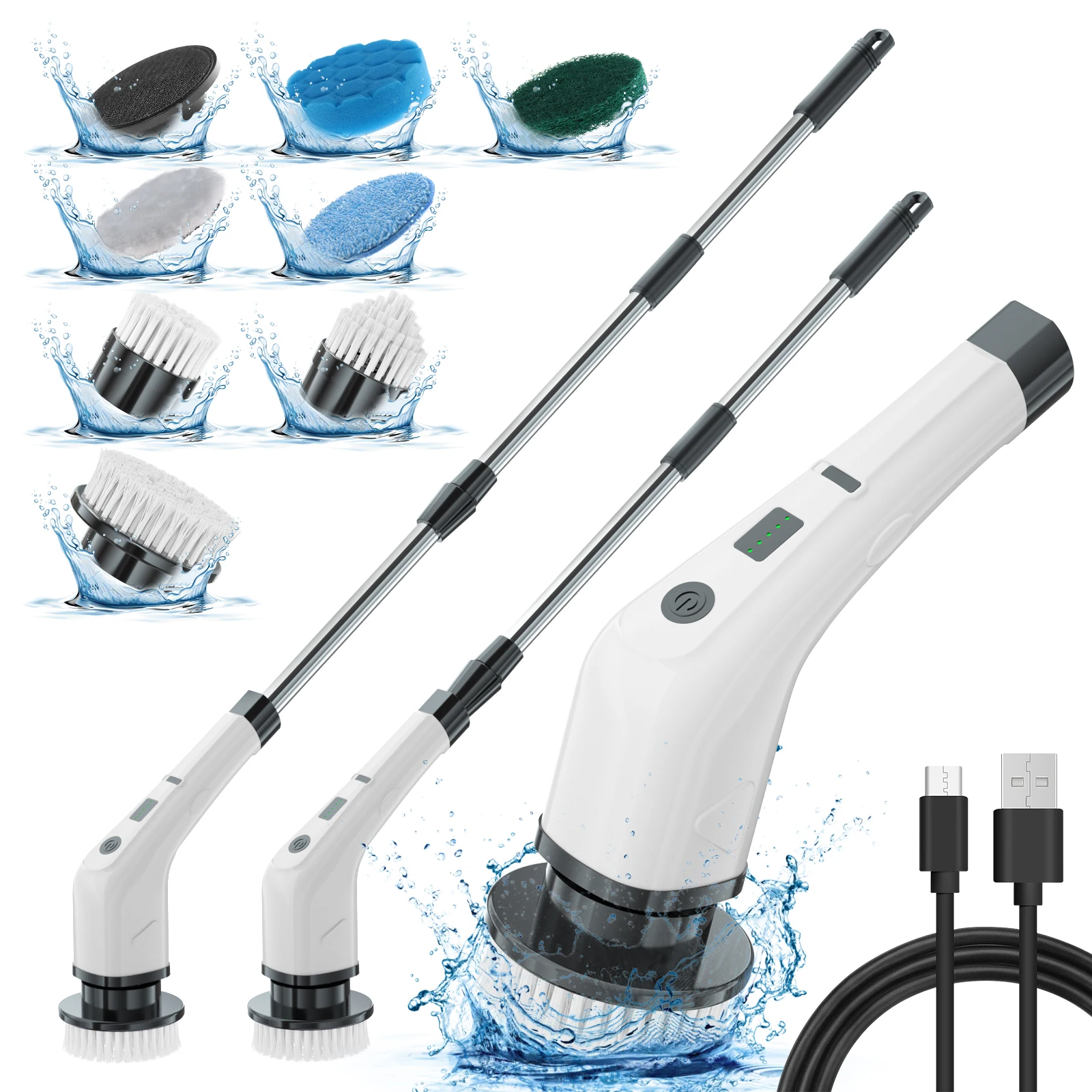 

Multifunctional Rechargeable Rotary Cleaning Brush Cordless Electric Rotary Cleaning Brush with 7 Replacement Brushes