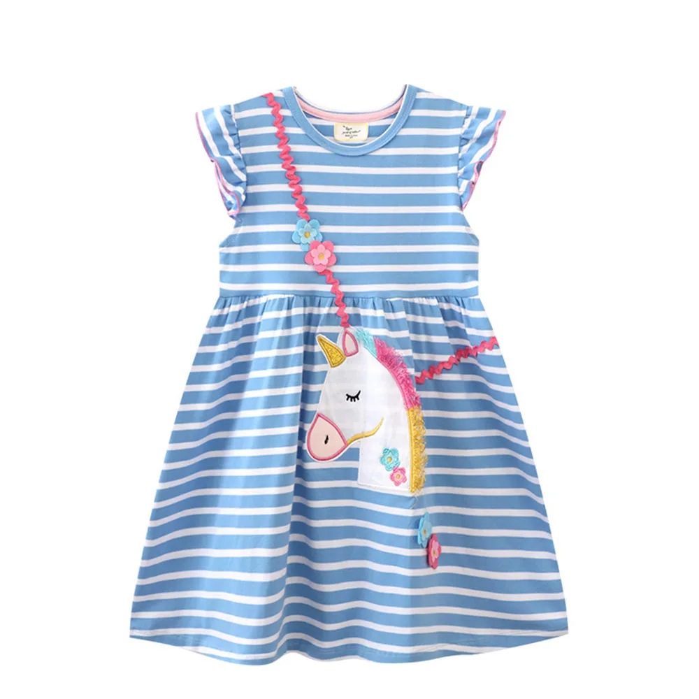 Baby Girls Dress Unicorn Casual Flutter Sleeve Swing Sundress Birthday Party Summer Playwear Dresses 2-8 Years Old